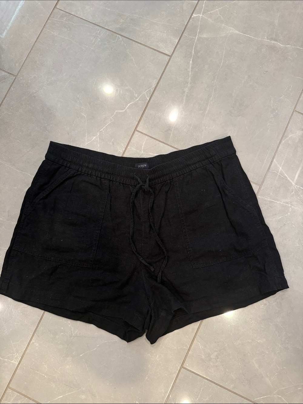 J. Crew, black linen drawstring shorts. Size medium.